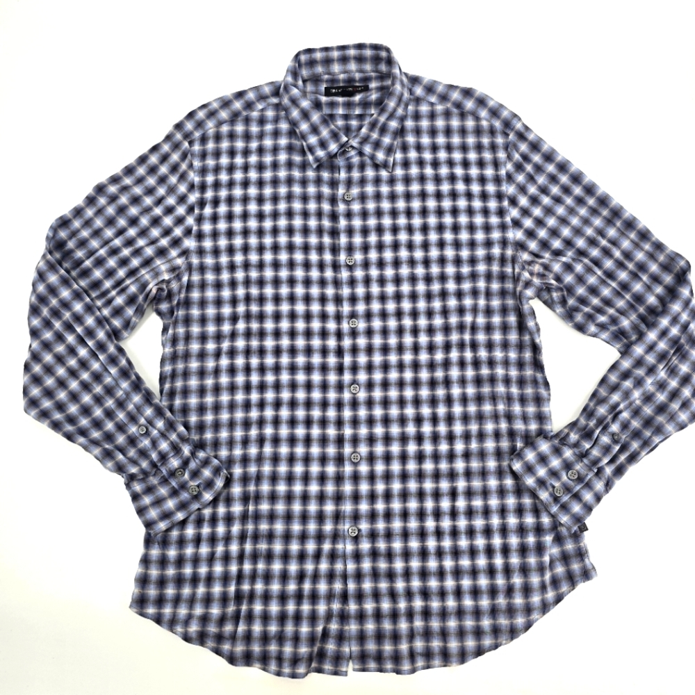 John Varvatos Men's Blue Plaid Button Down Shirt Size XL